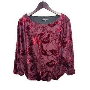 Marzias Red Velvet Burnout Floral Blouse Women’s Size Small Elegant Dressy Top